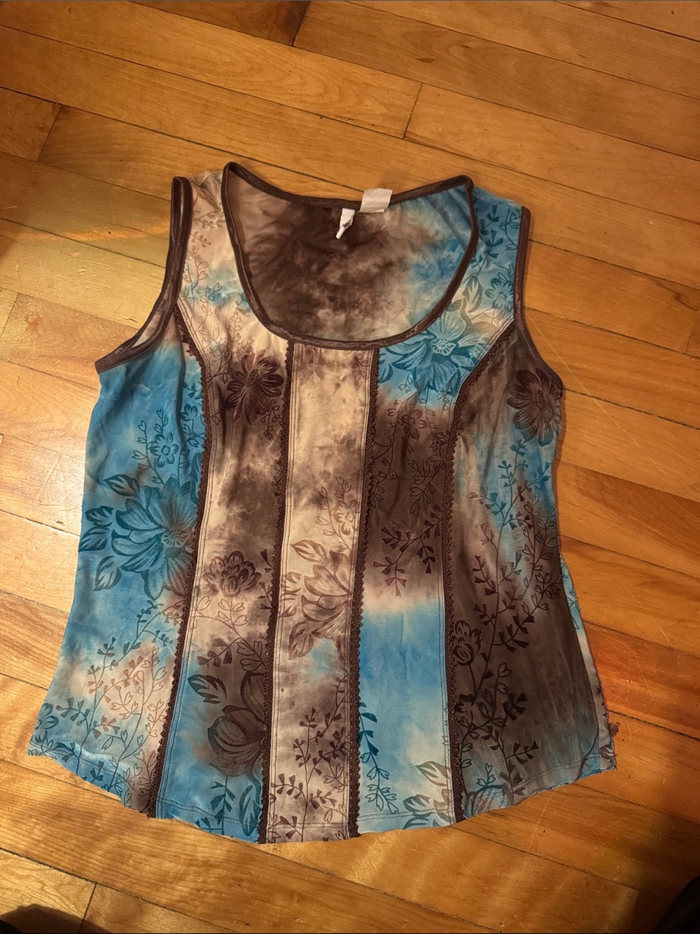 Women’s Floral Stripe Sleeveless Tank - Blue & Brown